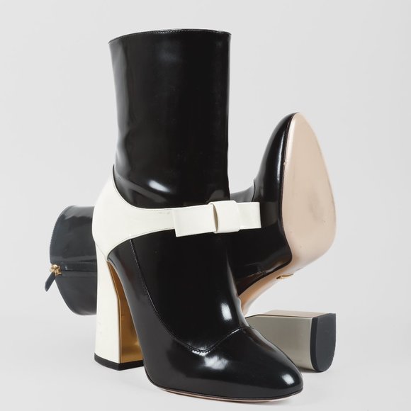 Gucci Magnolia Black & White Bow Block Heel Boots - Picture 4 of 11
